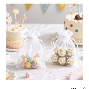 10 White Oragnza Bags 4x6 In - Drawstring Organza Bags, Sheer Mesh